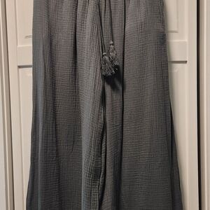 Cider Wide-Leg Sage Green Cotton Gauze Pants with Tassel Tie